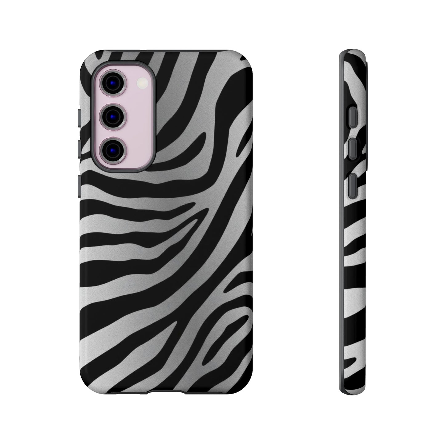 Zebra Print Tough Phone Case - Silver
