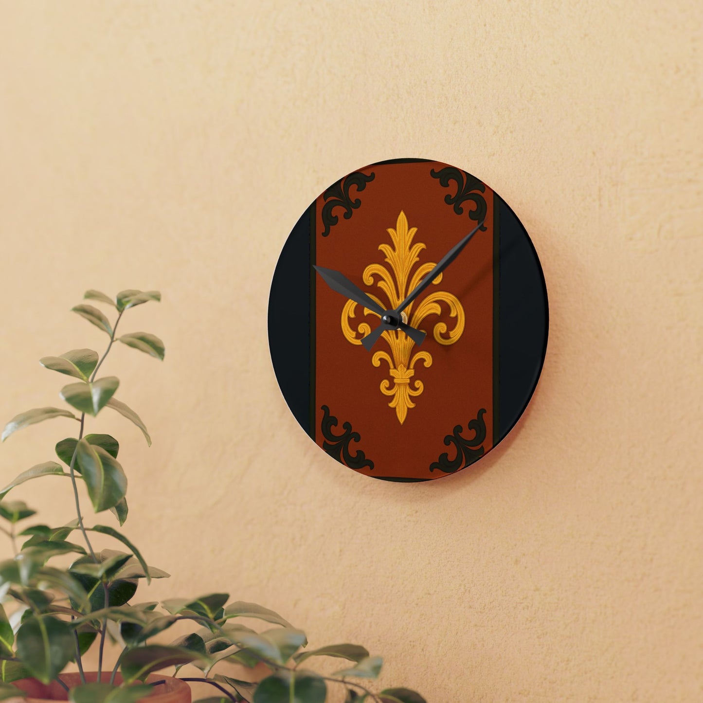 Dusk Terracotta Baroque Acrylic Wall Clock — Ornate Decorative Clock