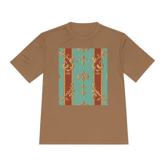 Elegant Patterned Unisex Moisture Wicking Tee - Stylish Activewear for All Occasions - Rust & Mint Aqua Striped Baroque