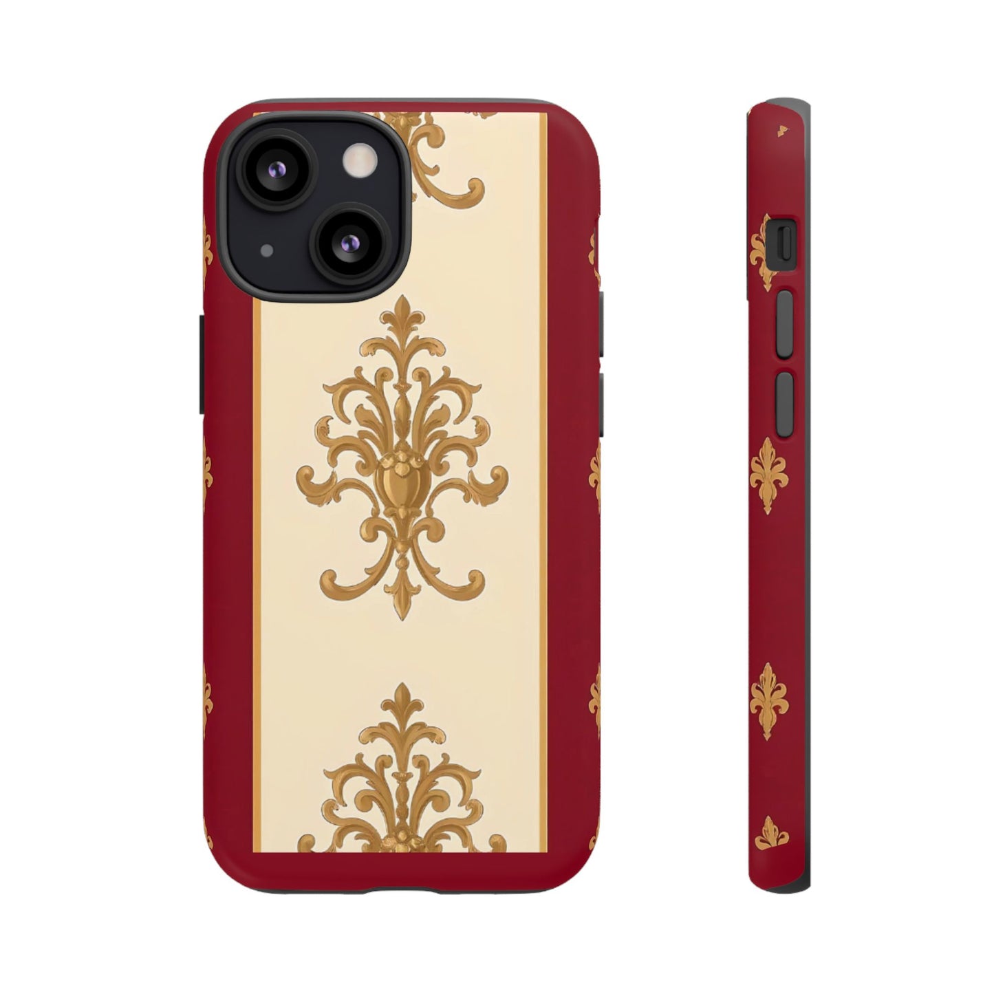Elegant Floral Motif Phone Case - Tough Cases with Vintage Design - Dusk Red Striped Gold Damask