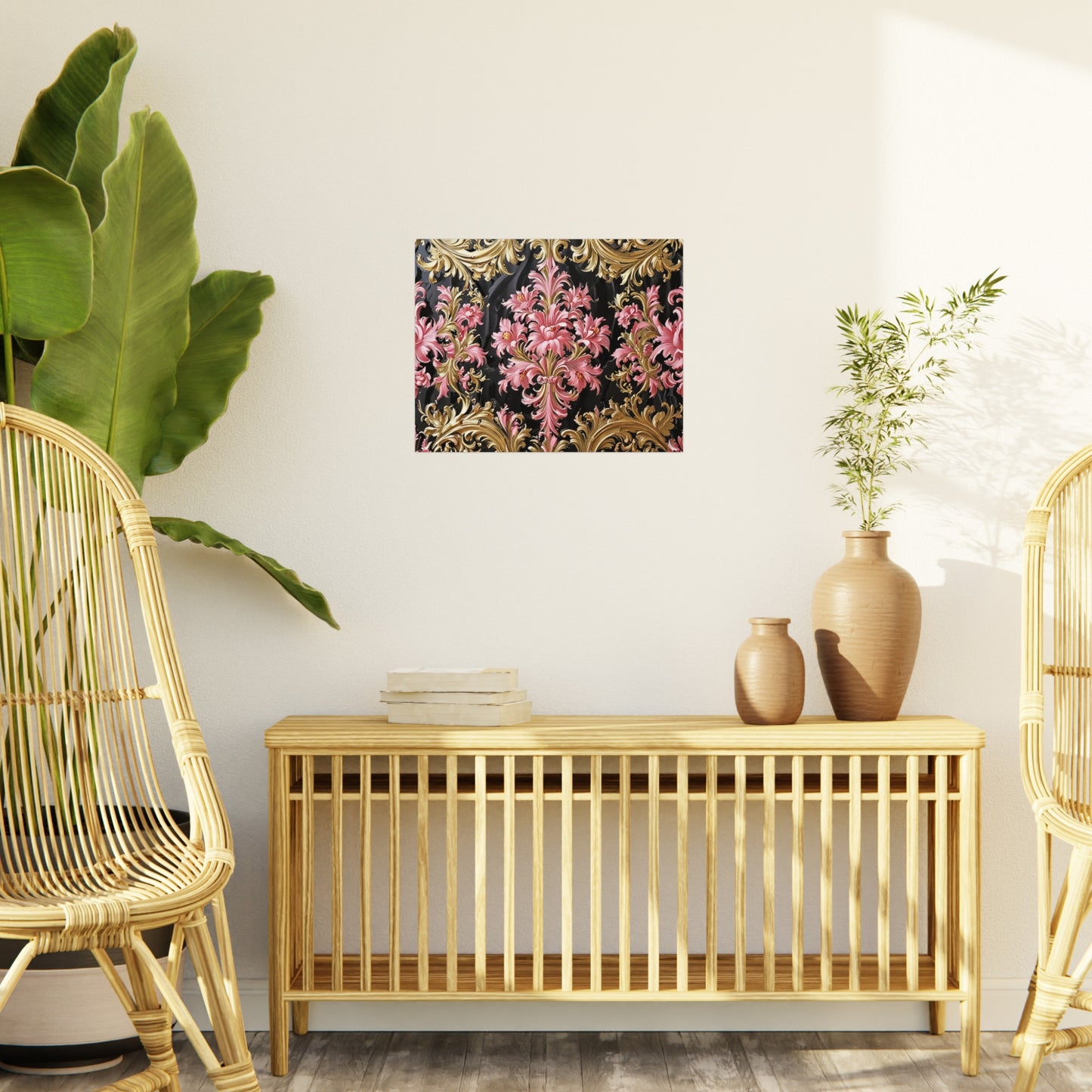 Elegant Floral Foam Board | Decorative Wall Art, Home Decor, Wedding Decor, Party Backdrop - Black & Pink Oil Painting Style Rococo