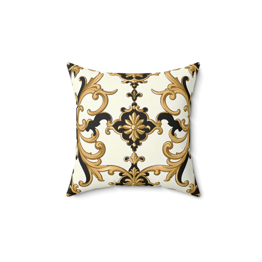Elegant Baroque Faux Suede Pillow, Vintage Cushion Cover, Living Room Decor, Home Accents, Luxury Throw Pillow - Black & Gold Rococo