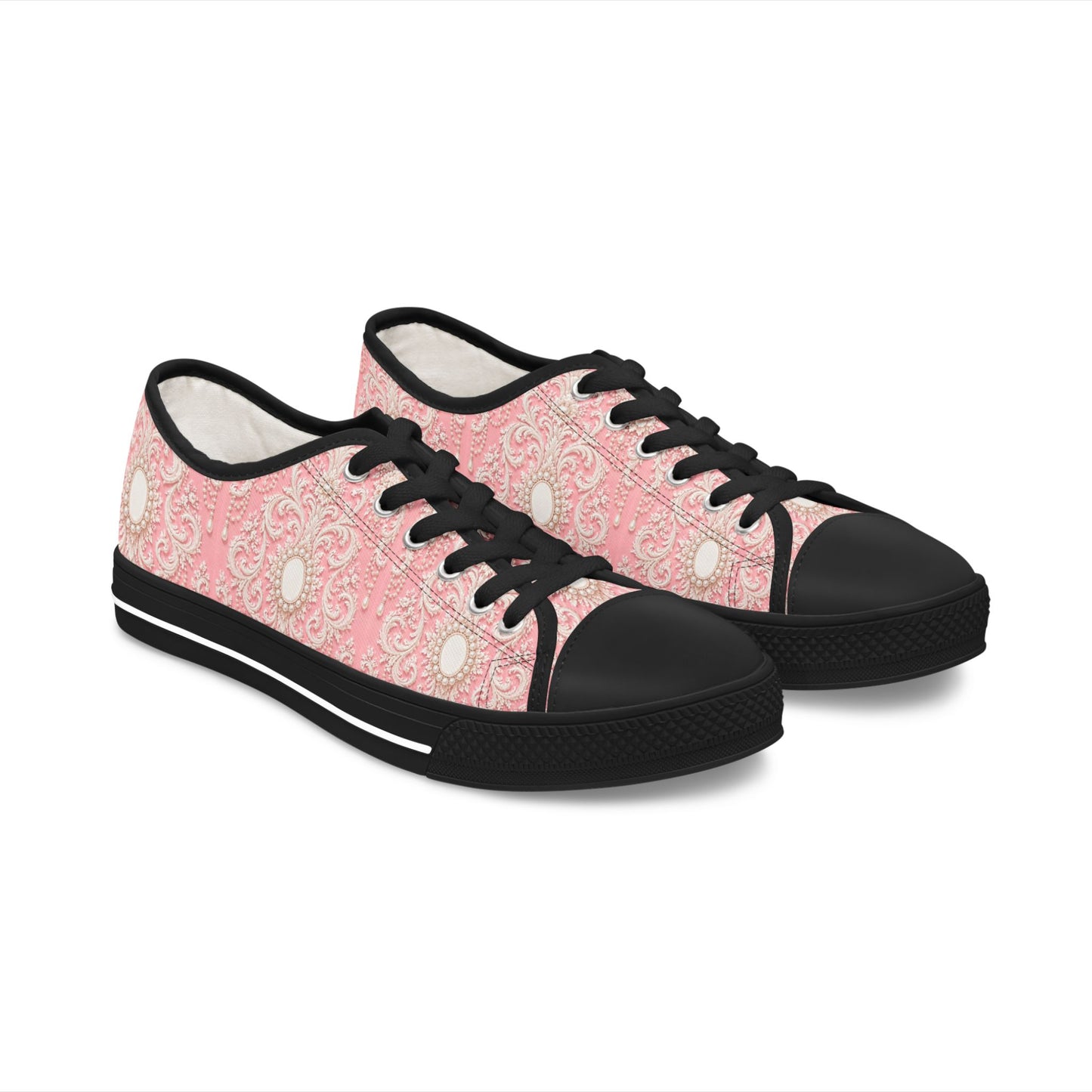 Pink Rococo Vintage Pattern - Women's Low Top Sneakers