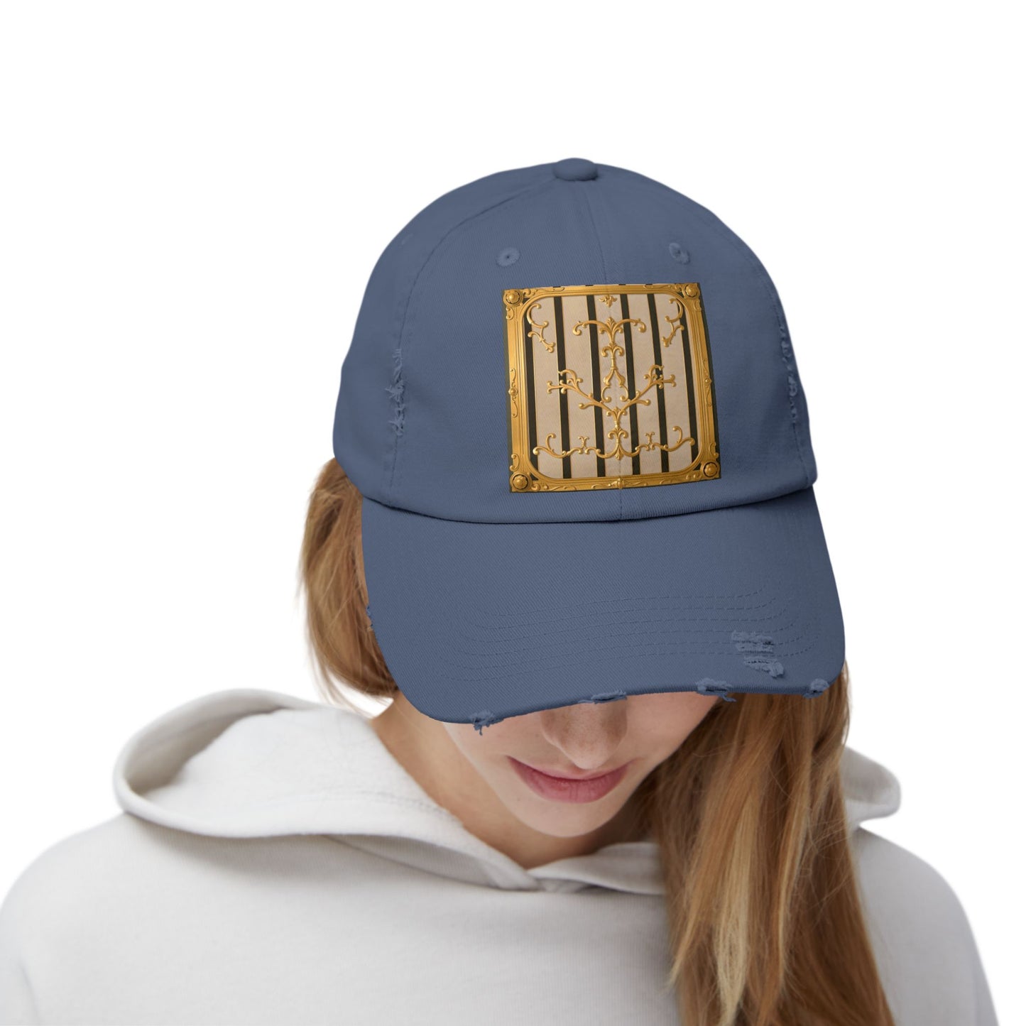 Unisex Distressed Cap - Beige Striped Gold Rococo