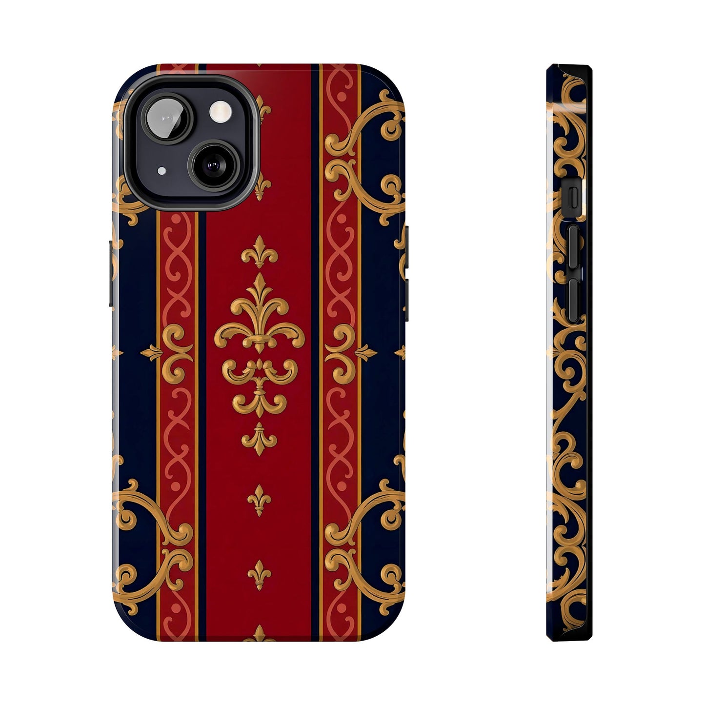 Elegant Vintage Phone Cases, Tough Phone Cover, Stylish Cell Phone Accessories, Durable Phone Protection - Midnight Blue & Dusk Red Gold Baroque
