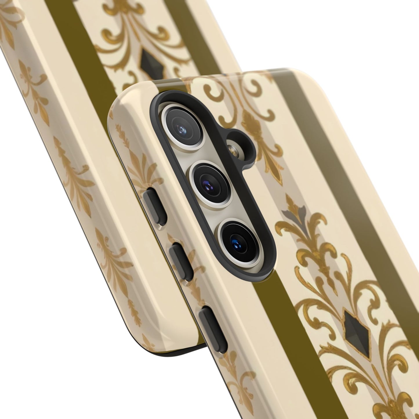 Elegant Floral Motif Phone Case - Tough Cases with Vintage Design - Olive Striped Gold Damask