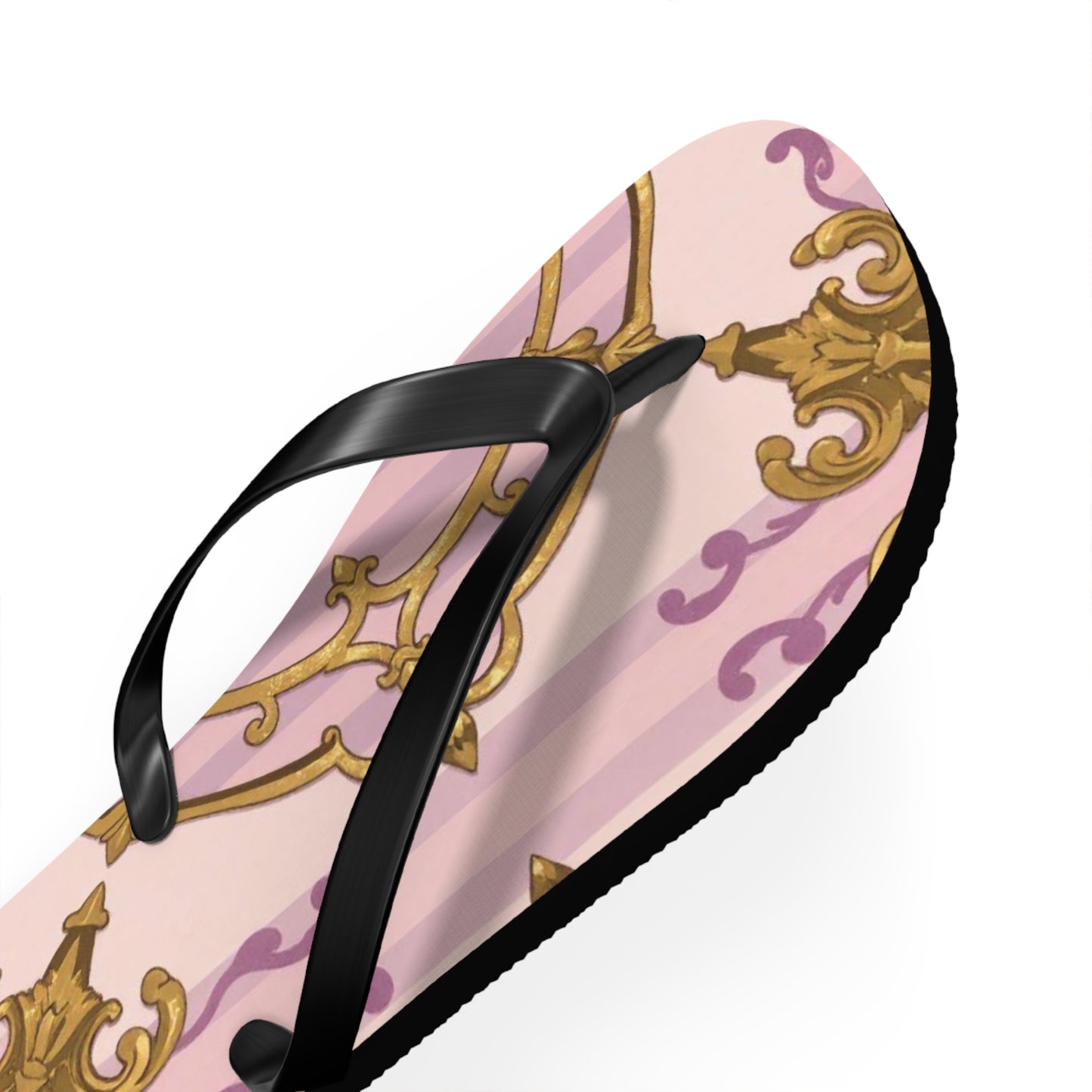 Elegant Lavender & Alabaster Striped Gold Baroque Flip Flops - Perfect for Summer Days, Beach Trips, Pool Parties, Vacation, and Relaxing at Home