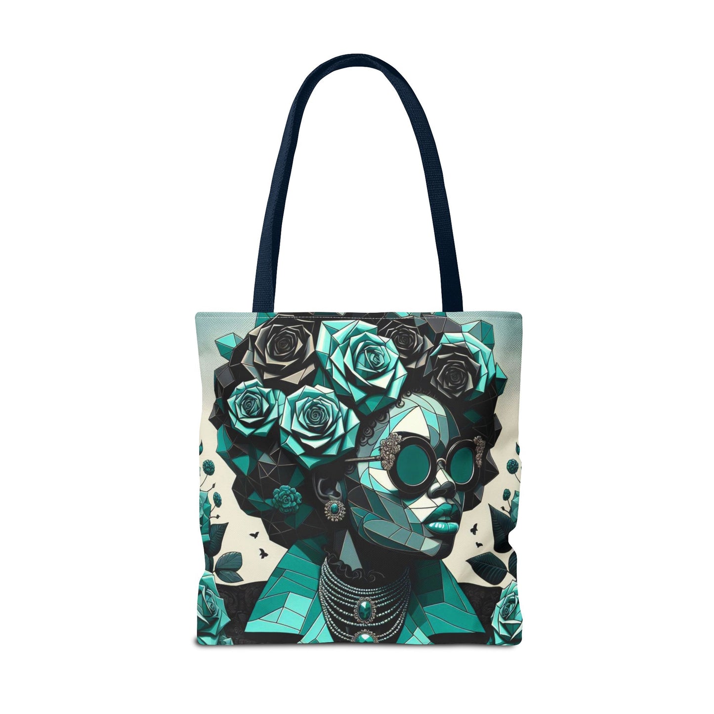 Chic Floral Tote Bag - Stylish Eco-Friendly Handbag for Everyday Use, Perfect for Gifts, Shopping, Beach, Art Lovers - Turquoise & Black Roses Lady