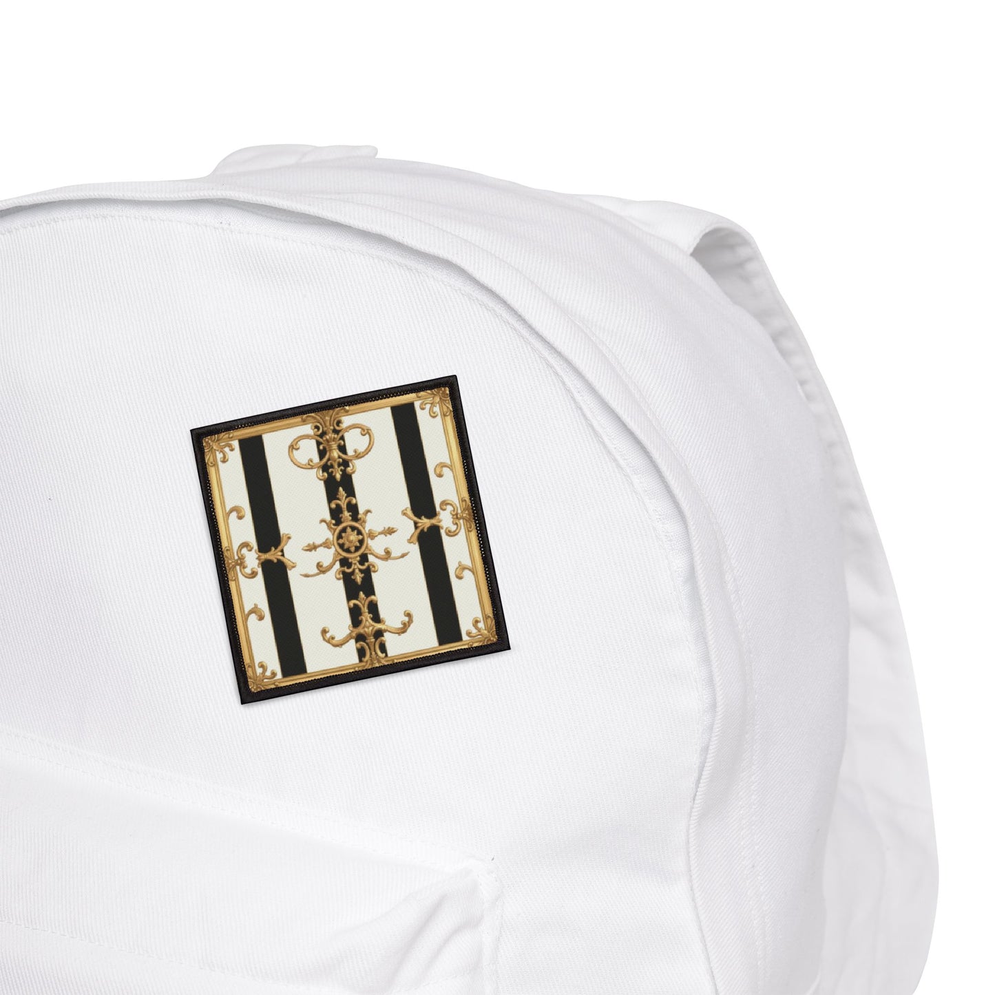 Elegant Iron-On Patches for Jackets, Bags & DIY Crafts, Fashionable Custom Patches, Vintage Style - Black & White Striped Gold Baroque