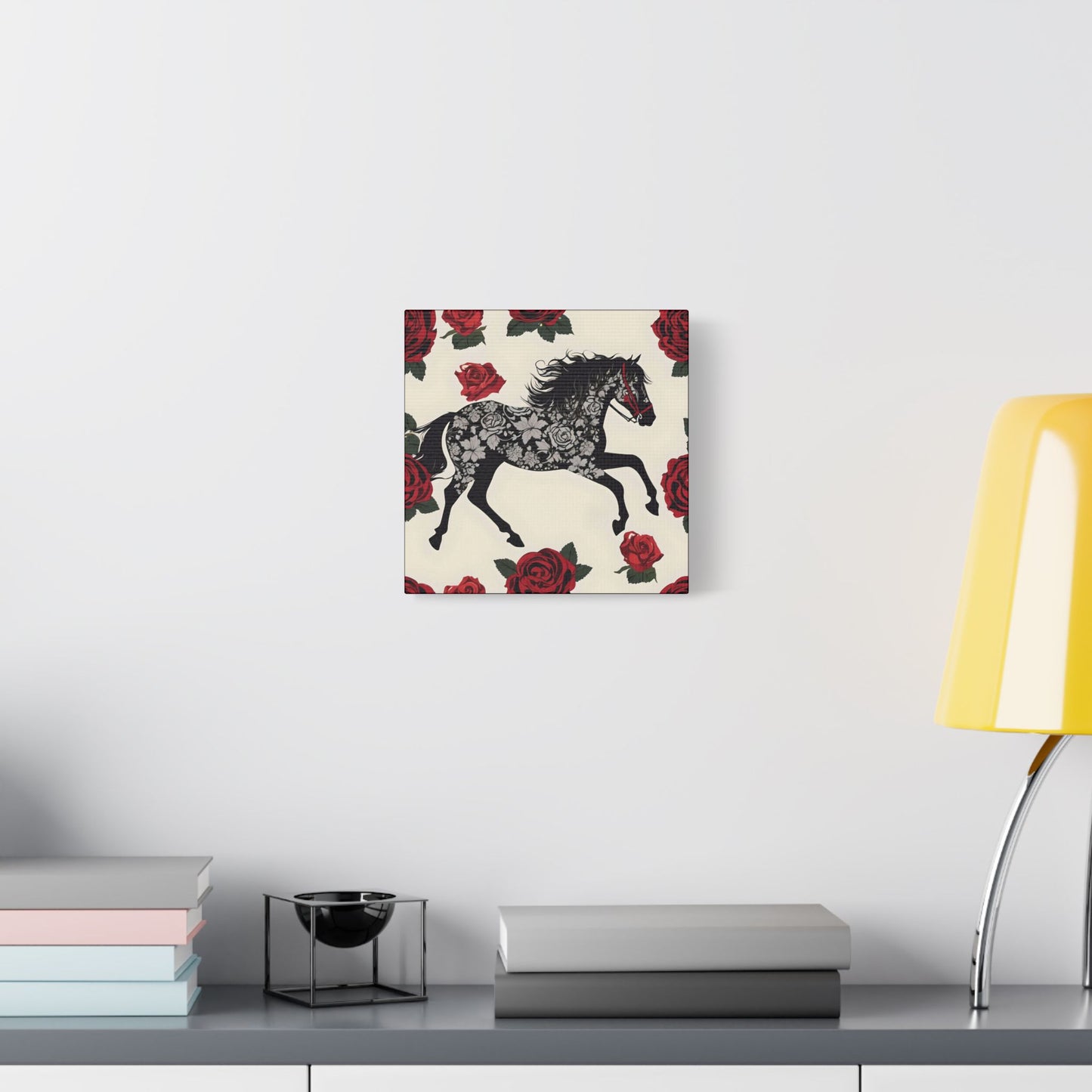 Art Print Canvas, Wall Decor, Satin Stretched Canvas, Equestrian Art, Office Decor, Home Decor - Horse & Roses
