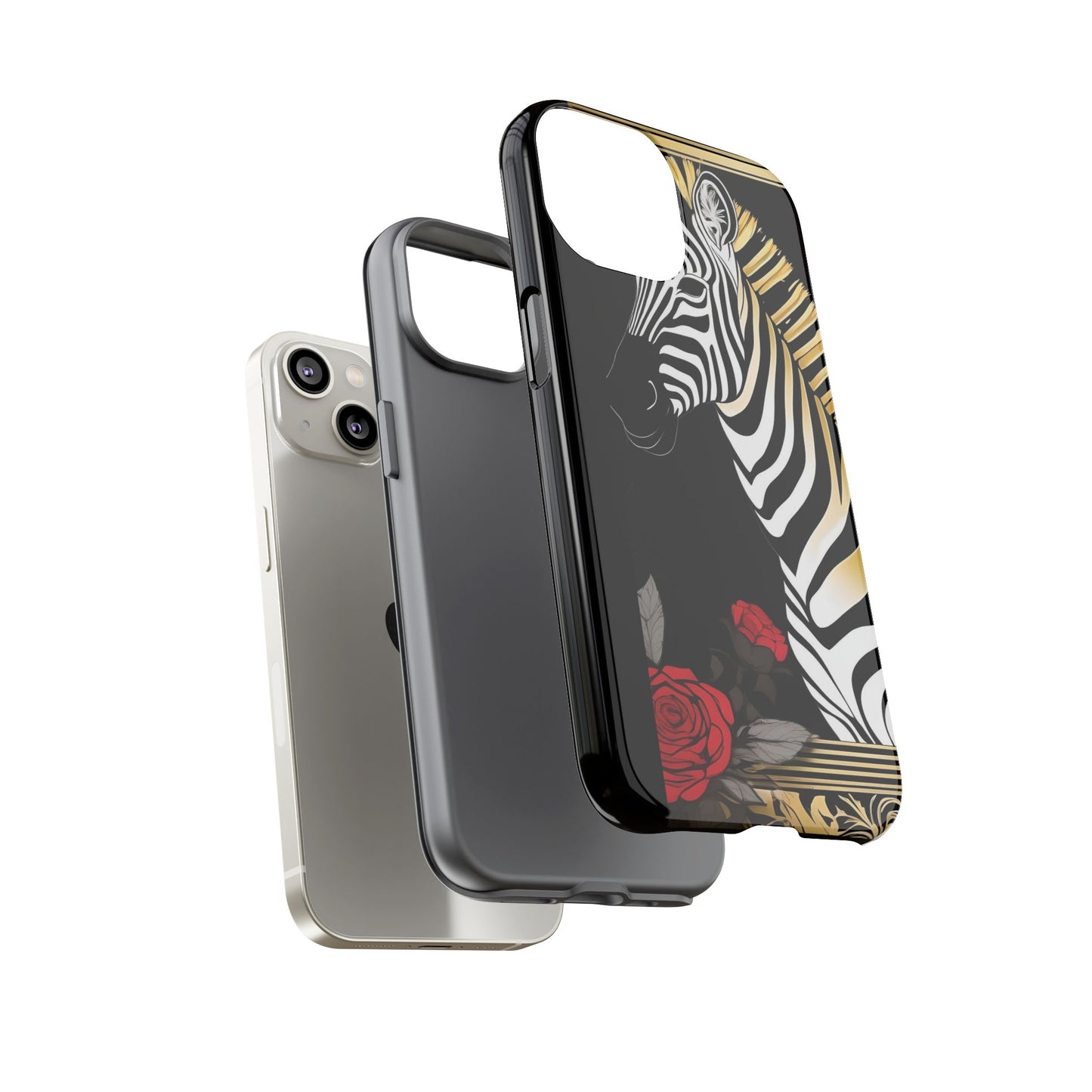 Phone Case - Elegant Zebra & Roses Design