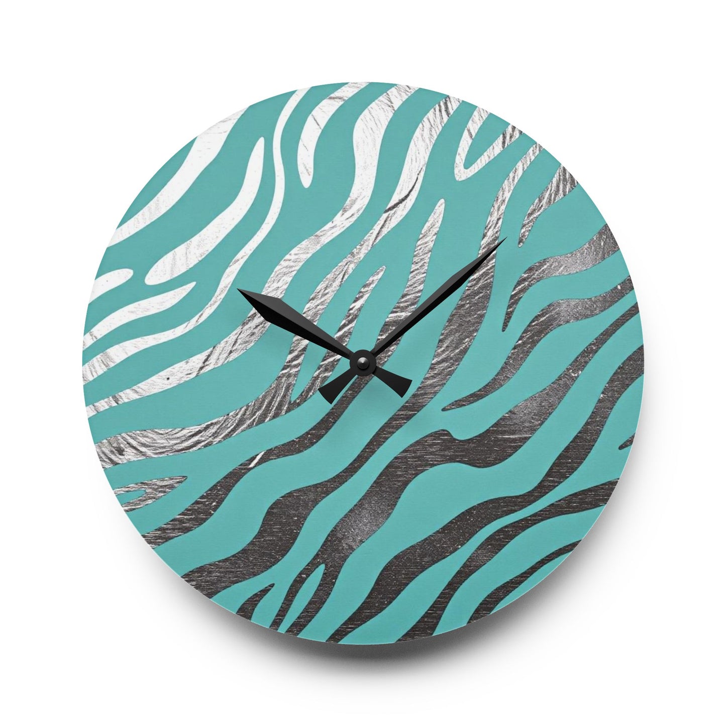 Stylish Zebra Print Acrylic Wall Clock - Modern Home Decor -  Aqua & Silver