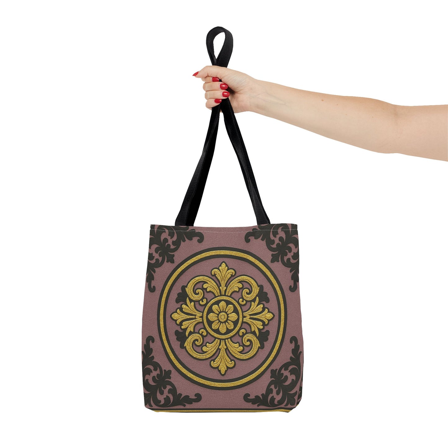 Elegant Gilded Mauve With Gold-Black Baroque Print Tote Bag, Reusable Shopping Tote, Gift for Her, Weekend Bag, Eco-Friendly Handbag