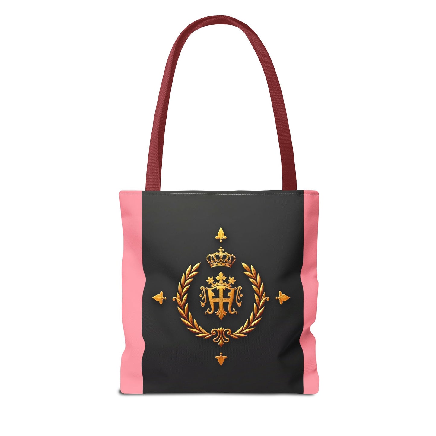 Elegant Monogrammed Tote Bag - Chic Shopper, Eco-Friendly Carryall, Personalized Gift, Stylish Accessory - Pink Striped Gold Crest