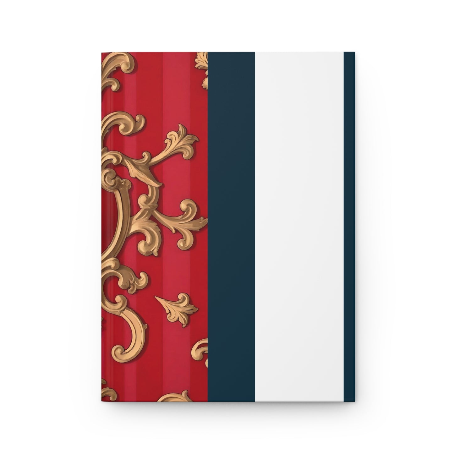 Elegant Red and Gold Hardcover Journal - Perfect for Journaling, Note-Taking, Gift for Writers, Creative Expression - Blue, Red & White Striped Baroque