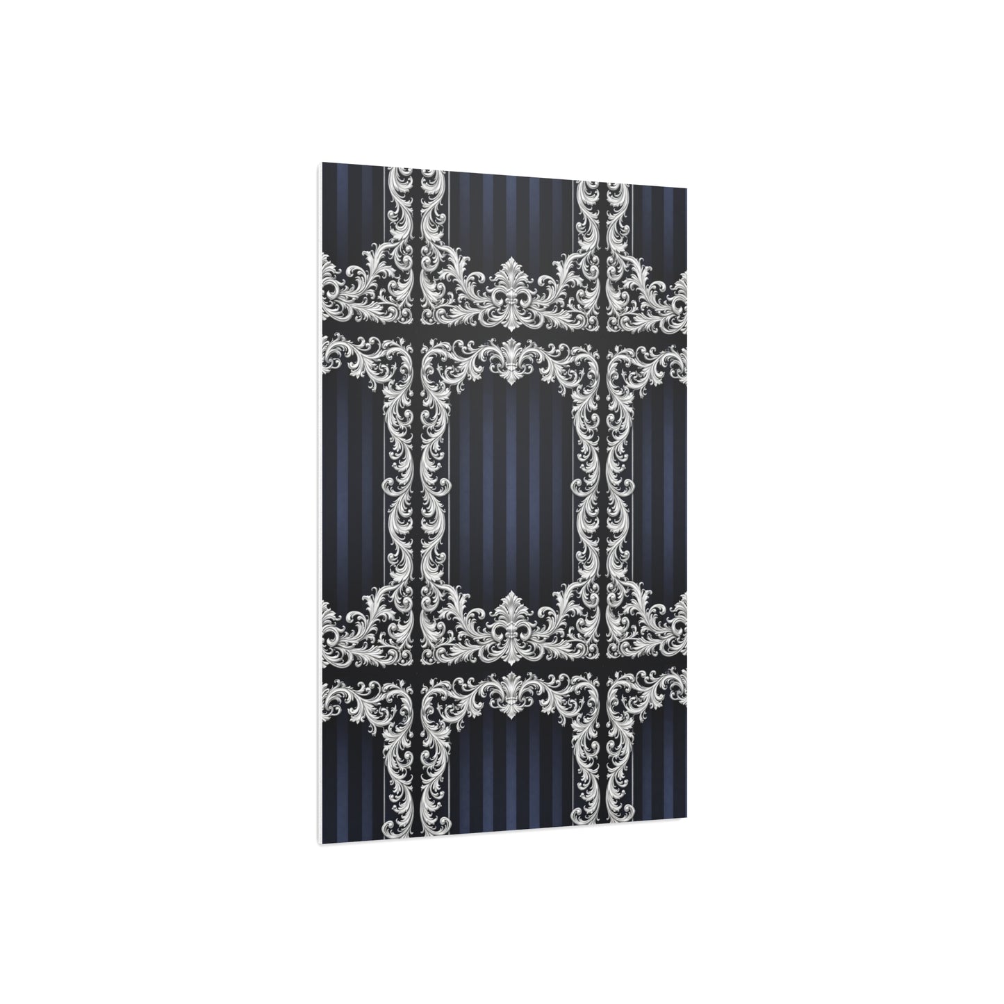 Navy Stripes & Baroque Foam Board Backdrop — Ornate Silver Scroll Panel