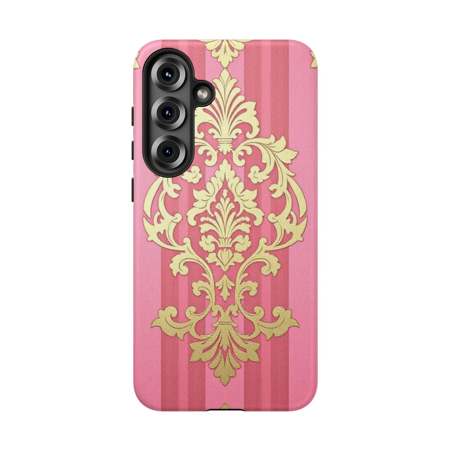 Elegant Floral Motif Phone Case - Tough Cases with Vintage Design - Pink Striped Damask