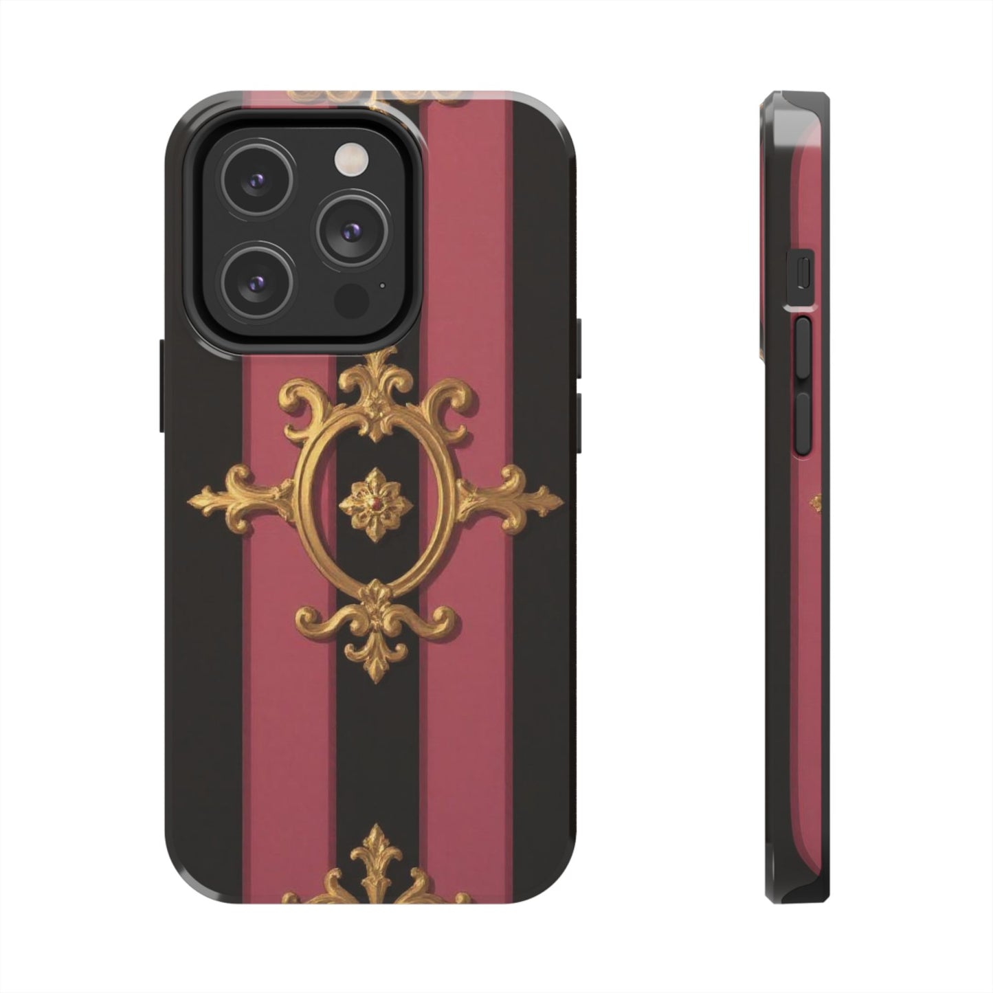 Elegant Black & Mauve Striped Gold Baroque Tough Phone Cases, Luxe Phone Covers, Fashionable Mobile Cases, Gift for Her, Holiday Phone Accessories