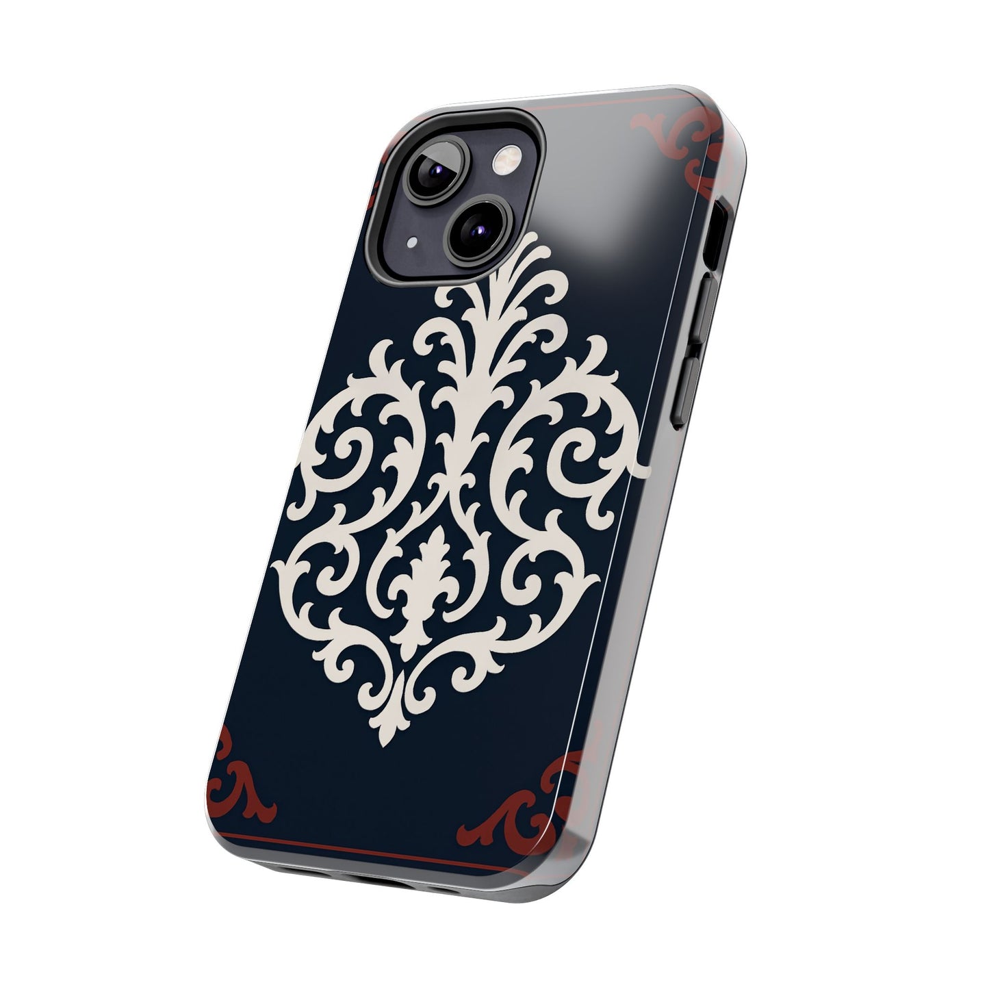 Dusk Blue-Maroon & White Baroque Tough Phone Case — Vintage Scroll Design