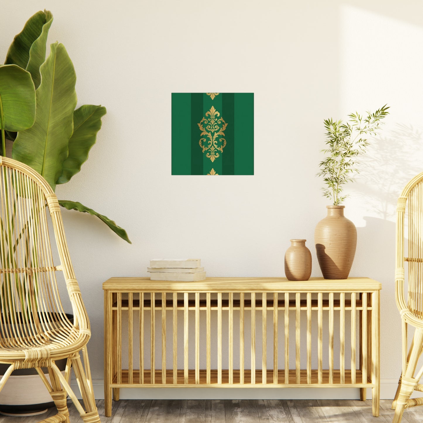 Gold Baroque Green Striped Foam Board Wall Art — Elegant Decorative Plaque