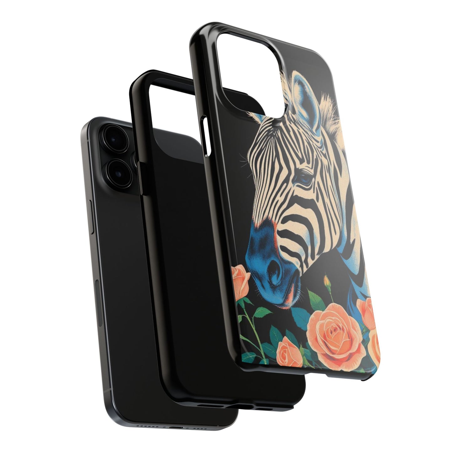 Zebra Tough Phone Case - Trendy Floral Design for Animal Lovers - Blue Zebra & Roses