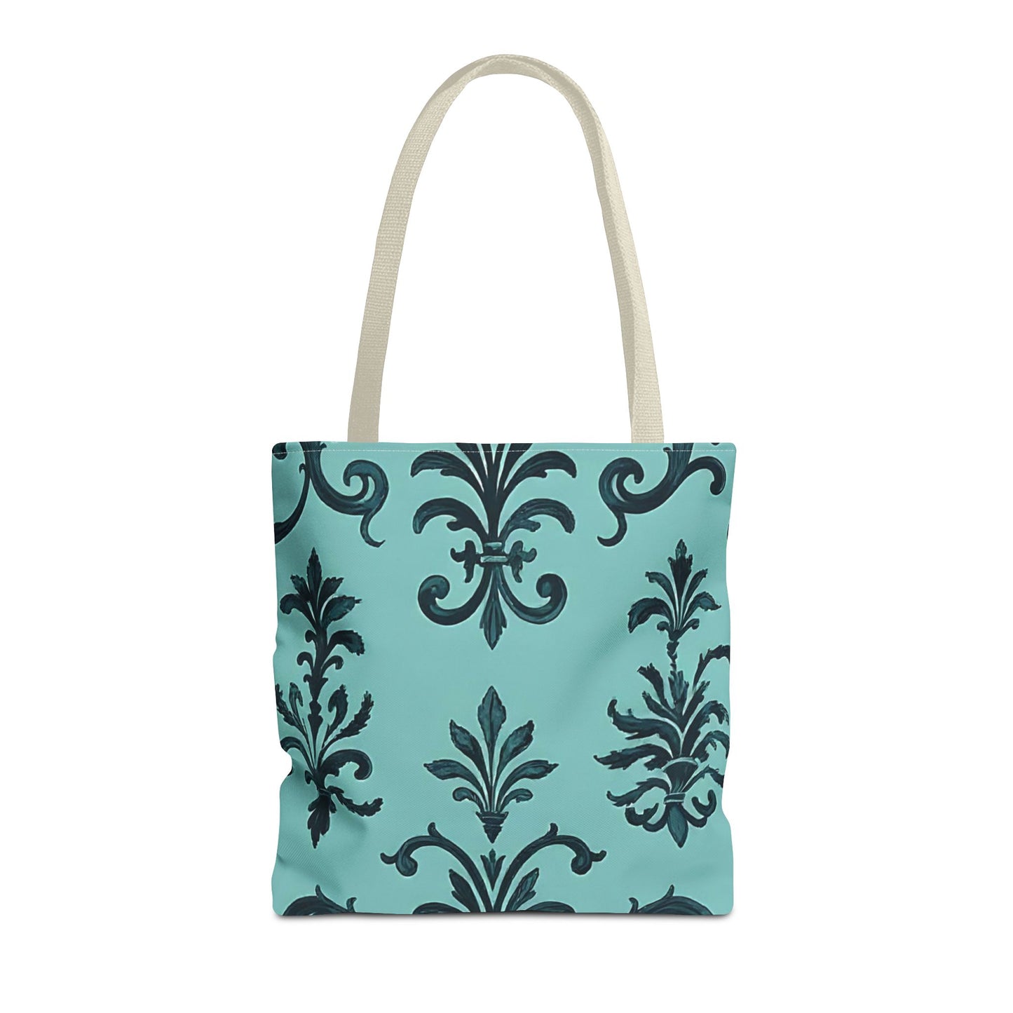 Chic Floral Tote Bag – Stylish Canvas Shopper, Gift for Her, Birthday Present, Everyday Use, Eco-Friendly, Floral Print - Teal Striped Rococo