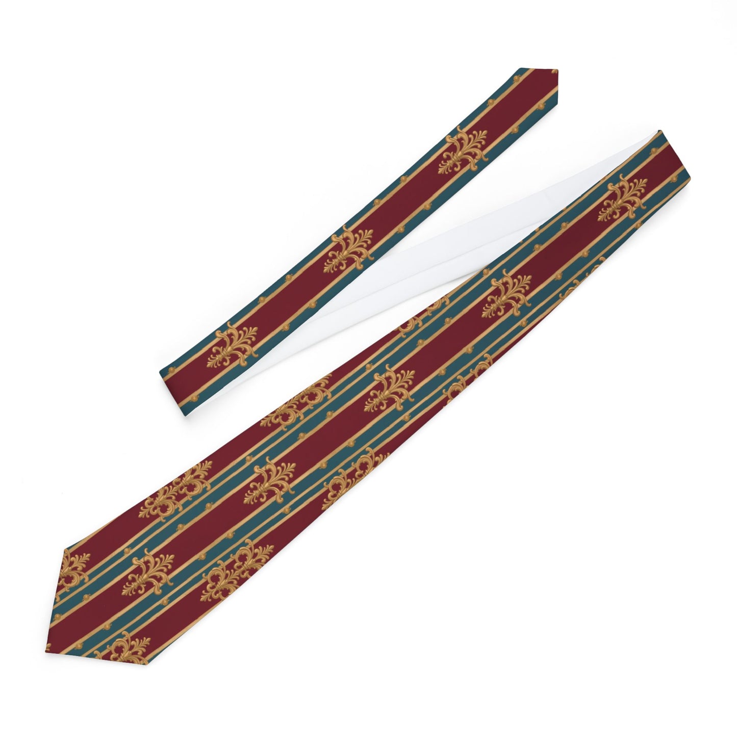 Elegant Patterned Necktie: Stylish Accessory for Formal Events, Business Meetings, Gift for Dad, Wedding Tie - Burgundy Striped Gold Baroque