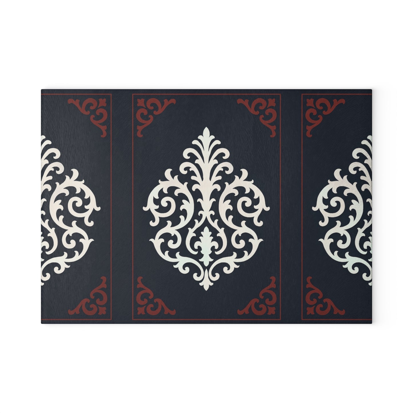 Dusk Blue-Maroon & White Baroque Glass Cutting Board – Elegant Blue & White Kitchen Trivet