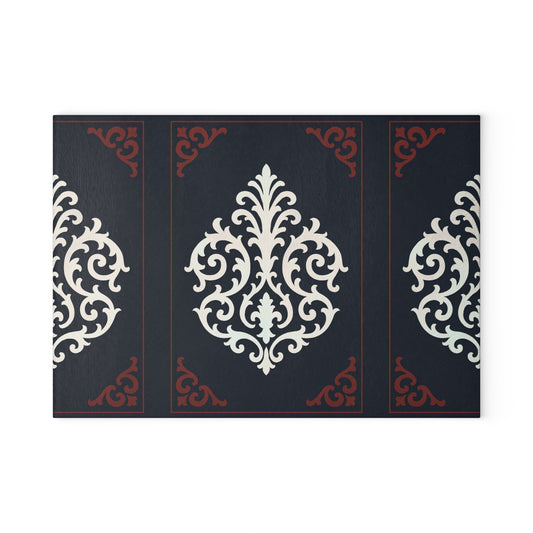 Dusk Blue-Maroon & White Baroque Glass Cutting Board – Elegant Blue & White Kitchen Trivet