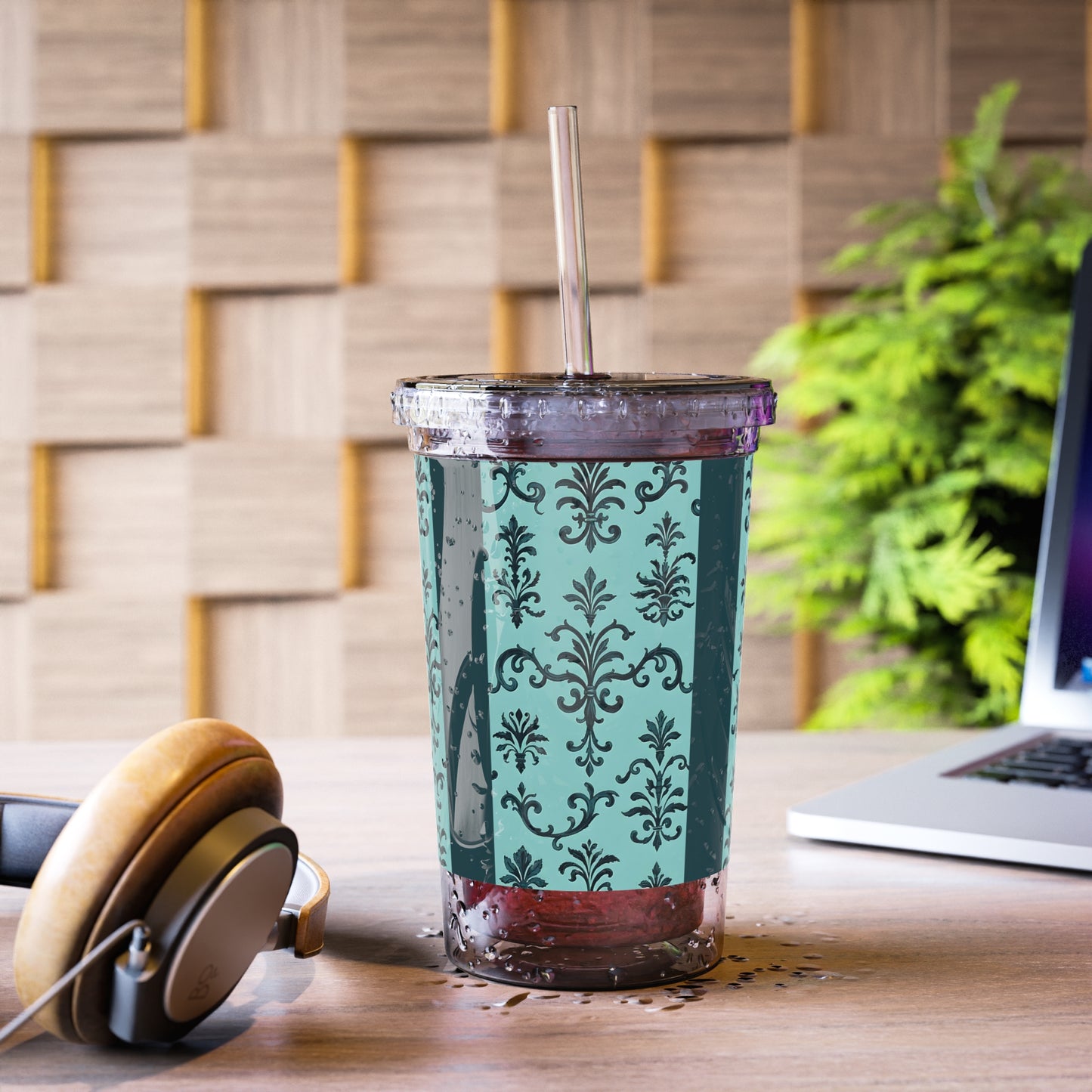 Suave Acrylic Tumbler, Stylish Drink Cup, Reusable Travel Mug, Unique Gift for Friends, Party Accessory - Teal Striped Rococo