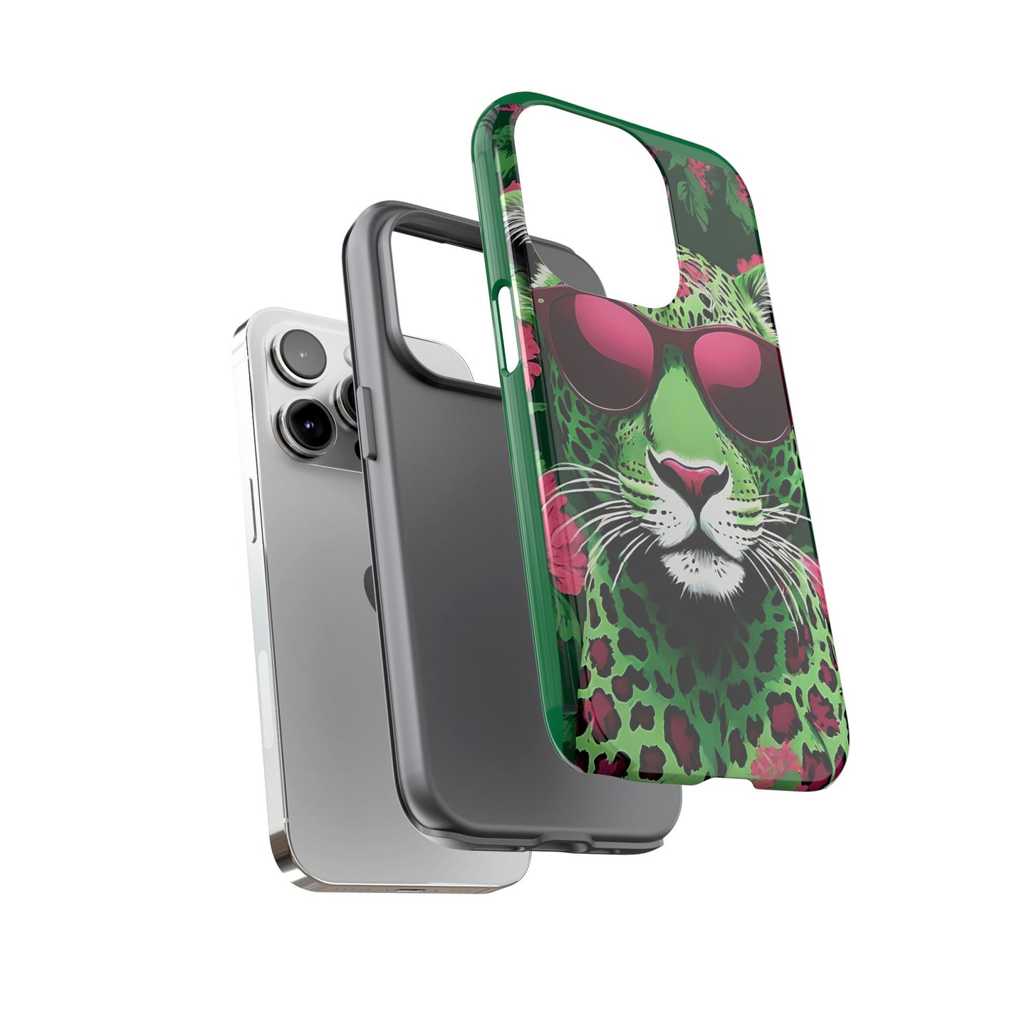 Phone Case - Lime Green & Burgundy Leopard In Sunglasses Design