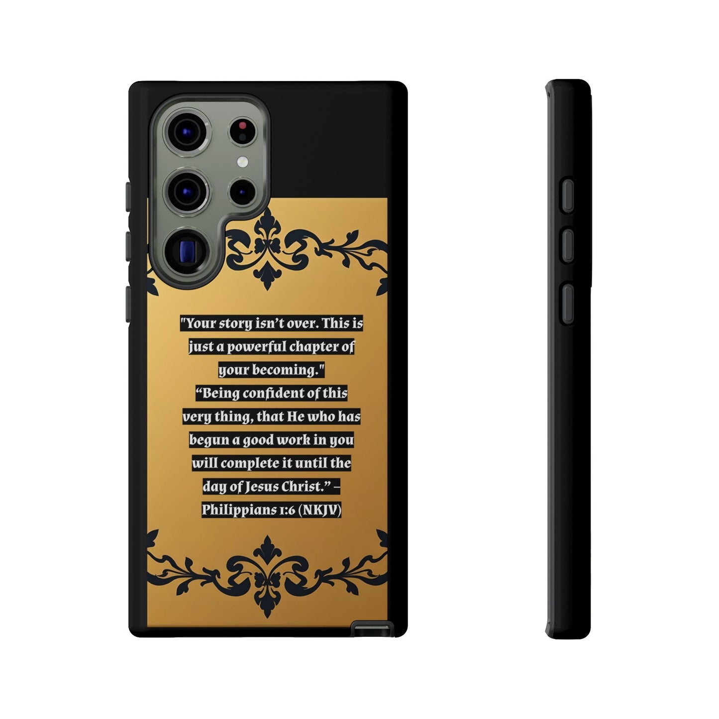 Elegant Floral Motif Phone Case - Tough Cases with Vintage Design - "Your story isn't over"