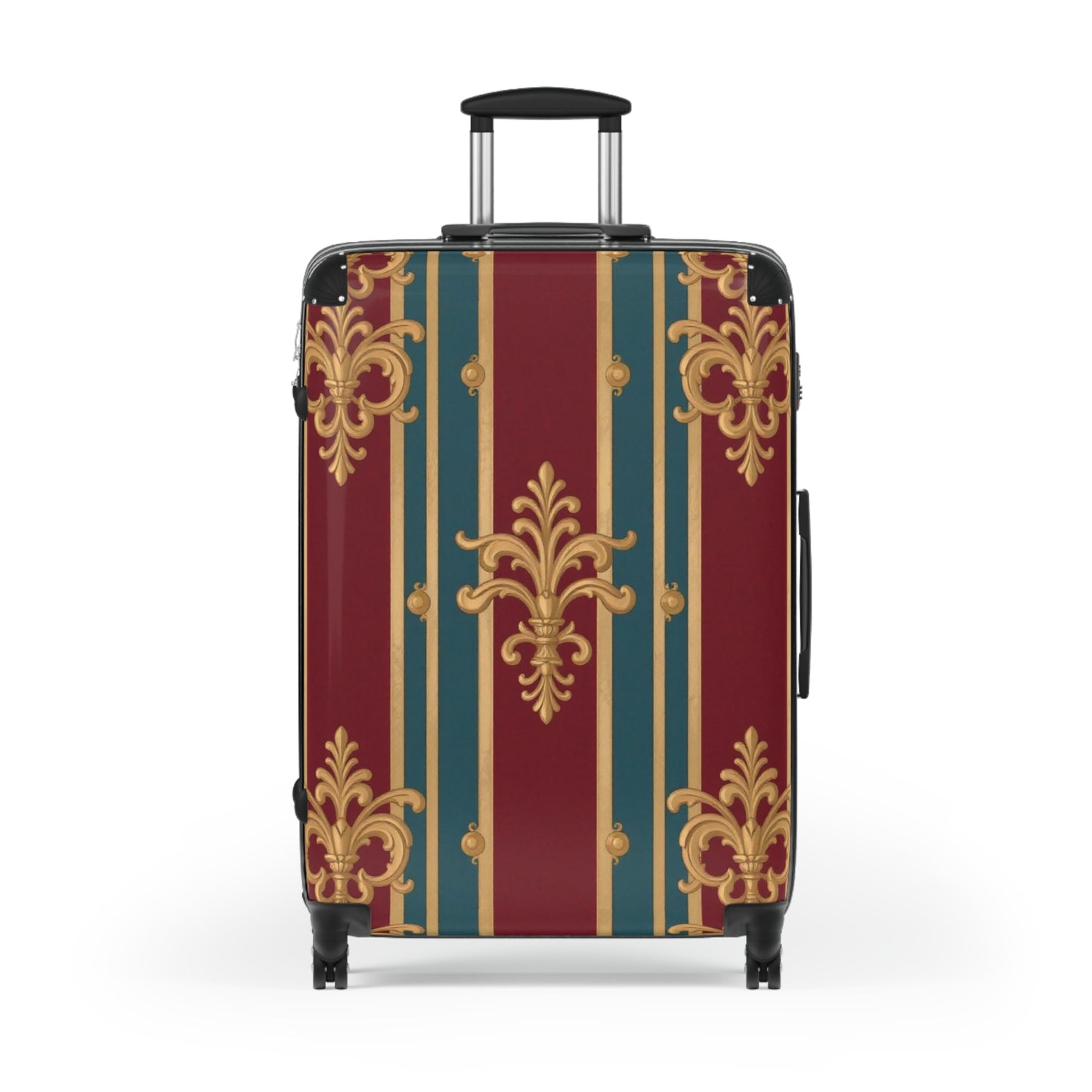 Elegant Travel Suitcase, Vintage Floral Luggage, Stylish Carry-On, Unique Vacation Bag, Perfect Gift for Travelers - Burgundy Striped Gold Baroque