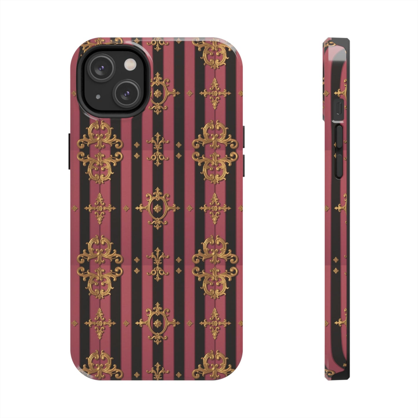Elegant Black & Mauve Striped Gold Baroque Phone Case, Tough Phone Cases, Stylish Protective Cover, Unique Gift, Luxe Phone Accessories