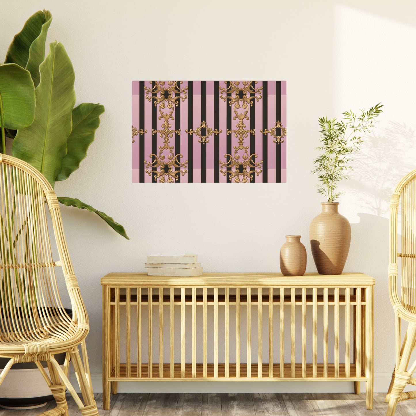 Elegant Decorative Foam Board | Wall Art, Home Decor, Office Accent, Gift Idea, Event Decoration - Lavender Ombre Striped Gold Baroque