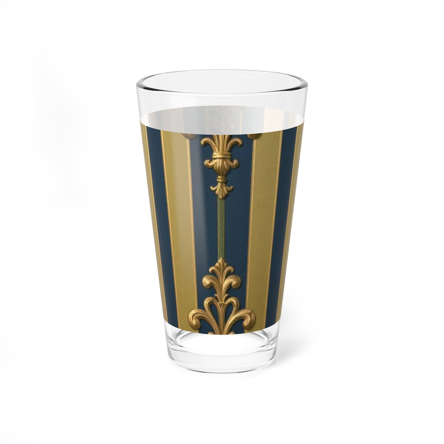 Elegant Midnight Blue & Olive Striped Gold Baroque Vintage Mixing Glass - 16oz Cocktail Cup, Perfect for Parties, Weddings, Home Bars