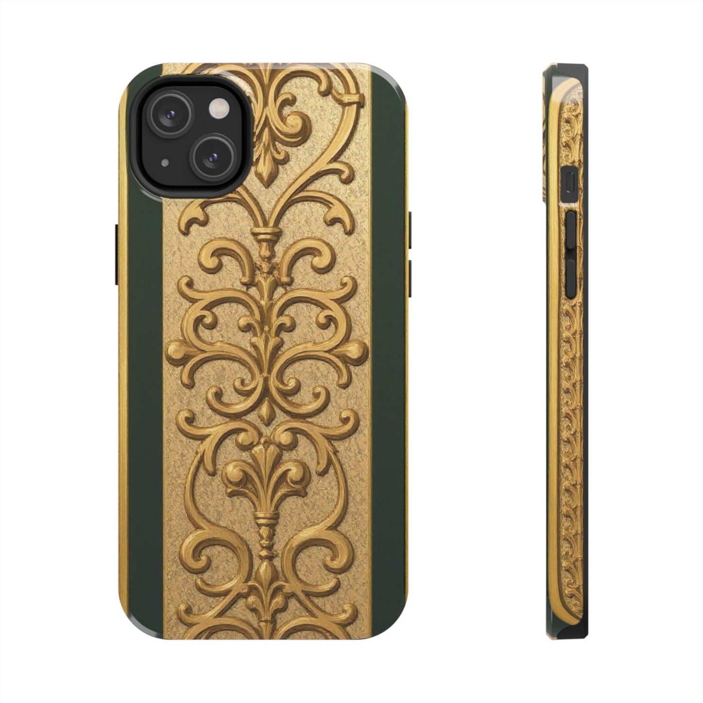 Elegant Teal Striped Gold Baroque Vintage Phone Case, Durable Cell Phone Cover, Floral Phone Protection, Personalized Gift Idea