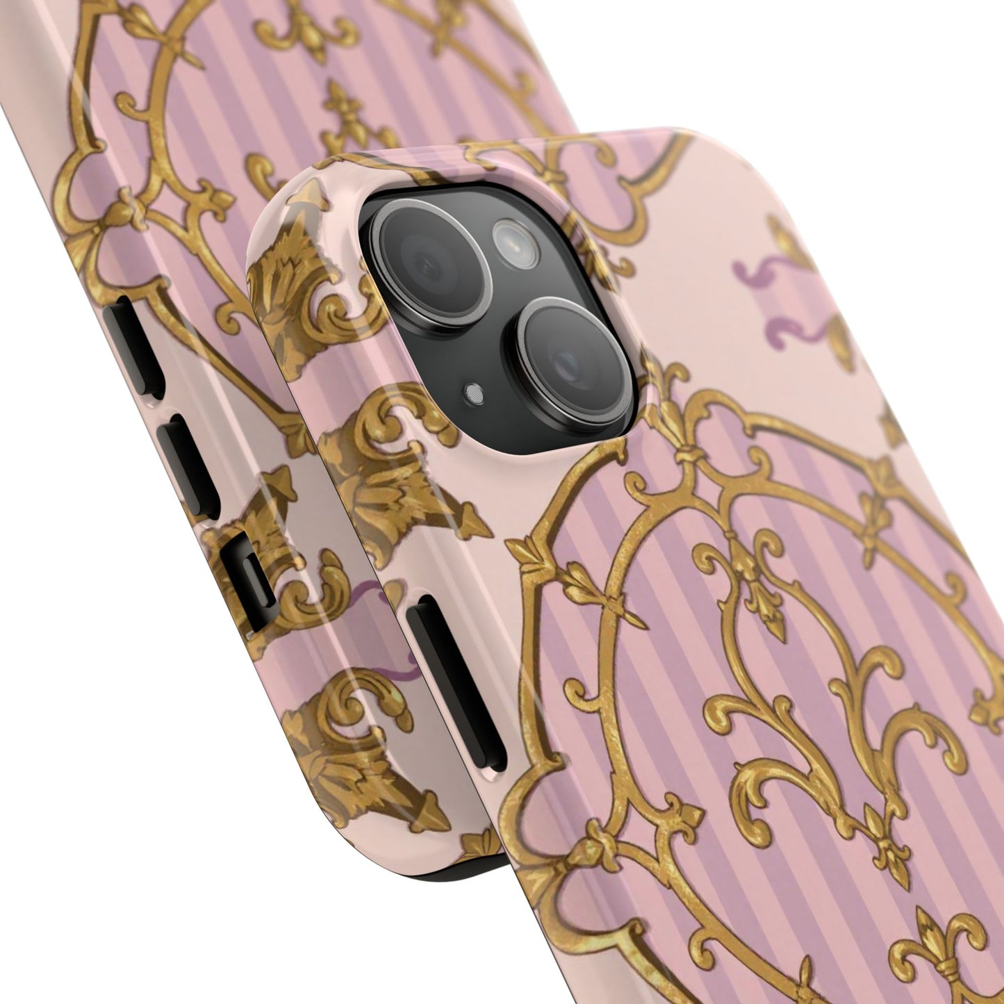 Elegant Vintage Phone Case, Tough Phone Case, Lavender & Alabaster Striped Gold Baroque Phone Cover, Stylish Phone Protector, Gift for Her