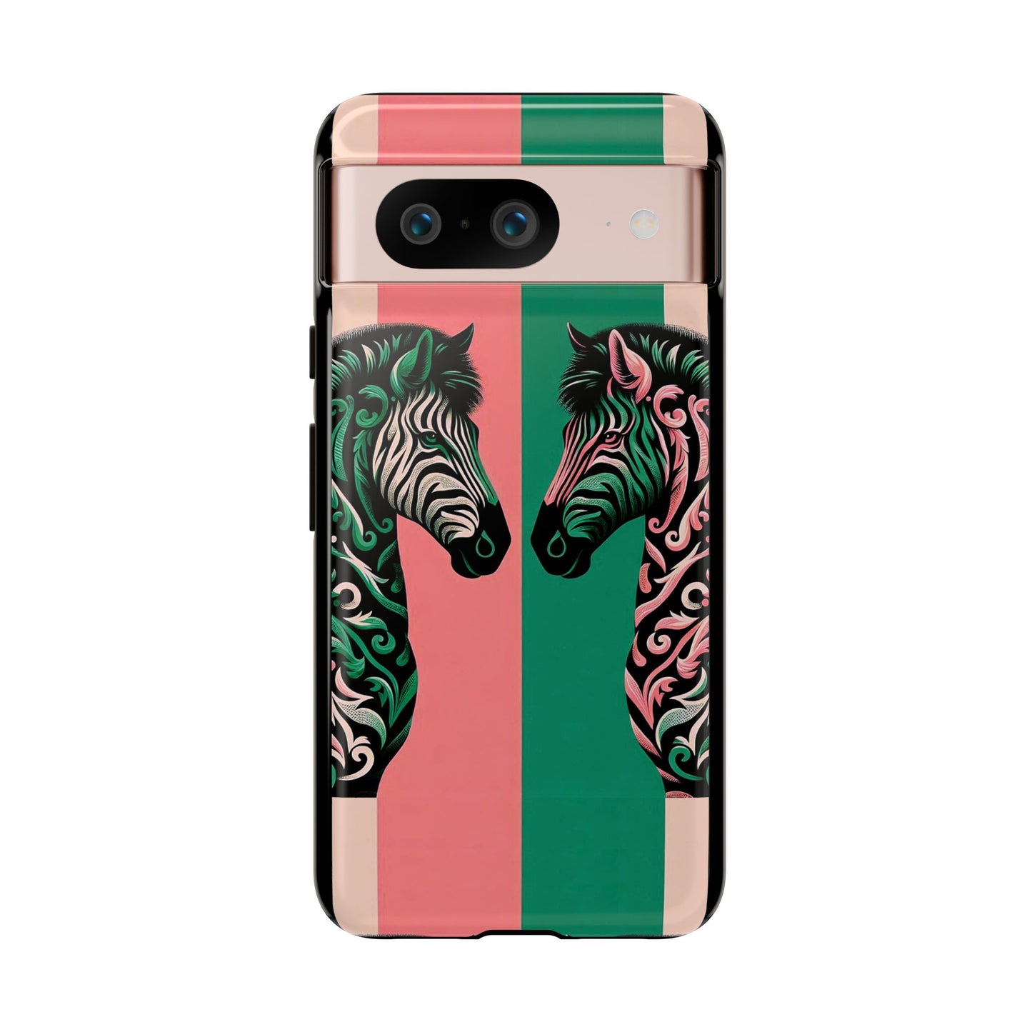 Phone Case - Elegant Pink & Green Zebra Damask Design