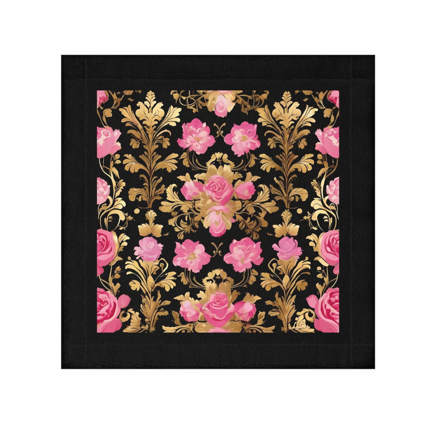 Elegant Vintage Face Towel – Luxurious Gold Pattern for Home & Spa - Pink & Gold Roses