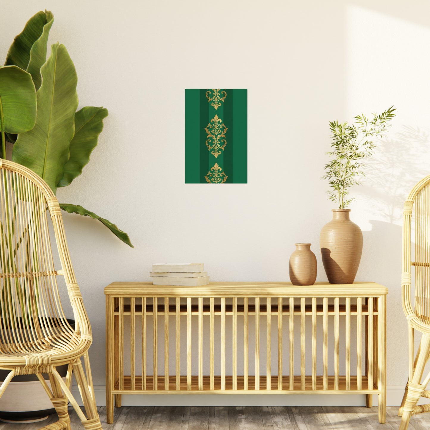 Gold Baroque Green Striped Foam Board Wall Art — Elegant Decorative Plaque