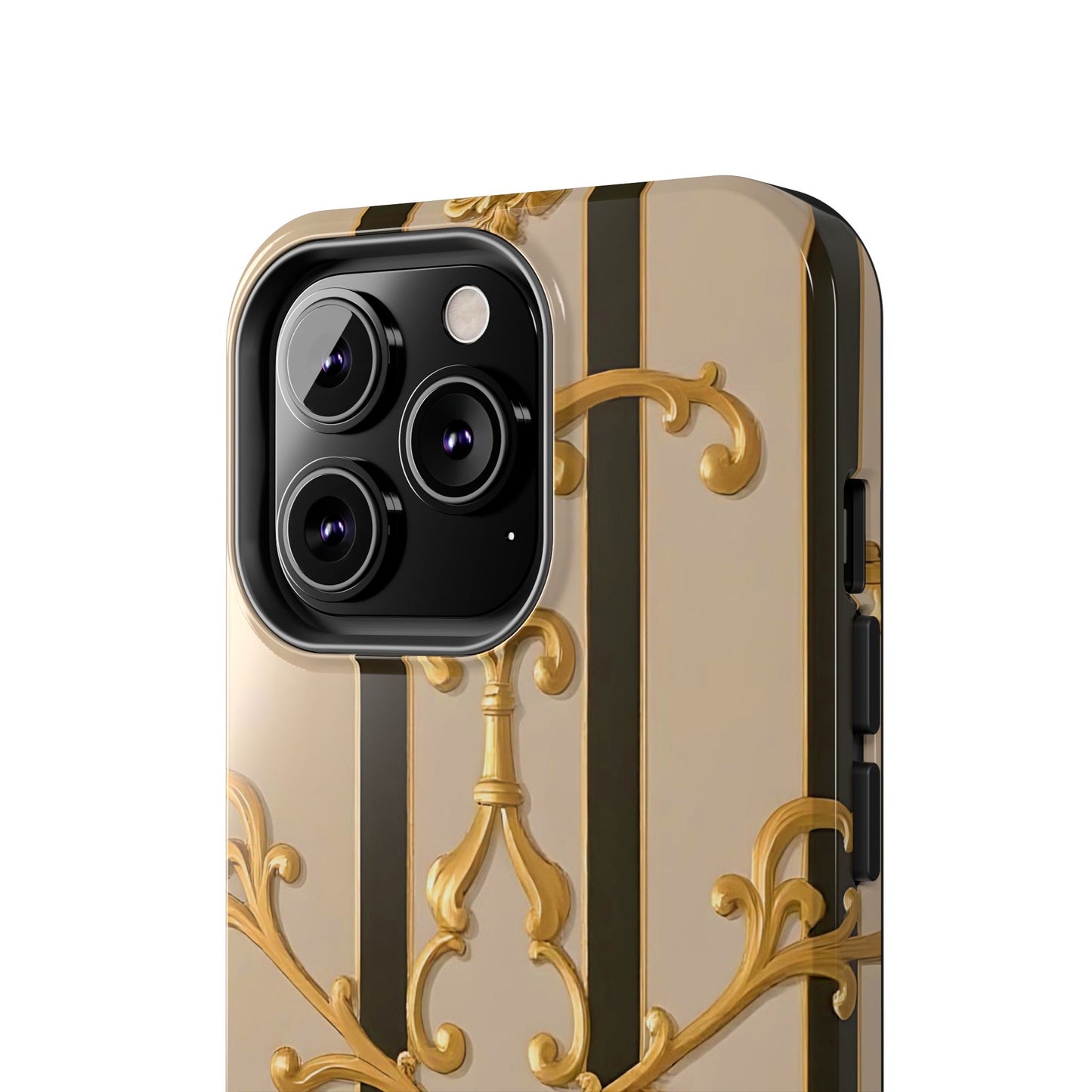 Elegant Vintage Tough Phone Case, Stylish Phone Cover, Boho Accessories, Perfect Gift for Her - Beige Striped Gold Rococo