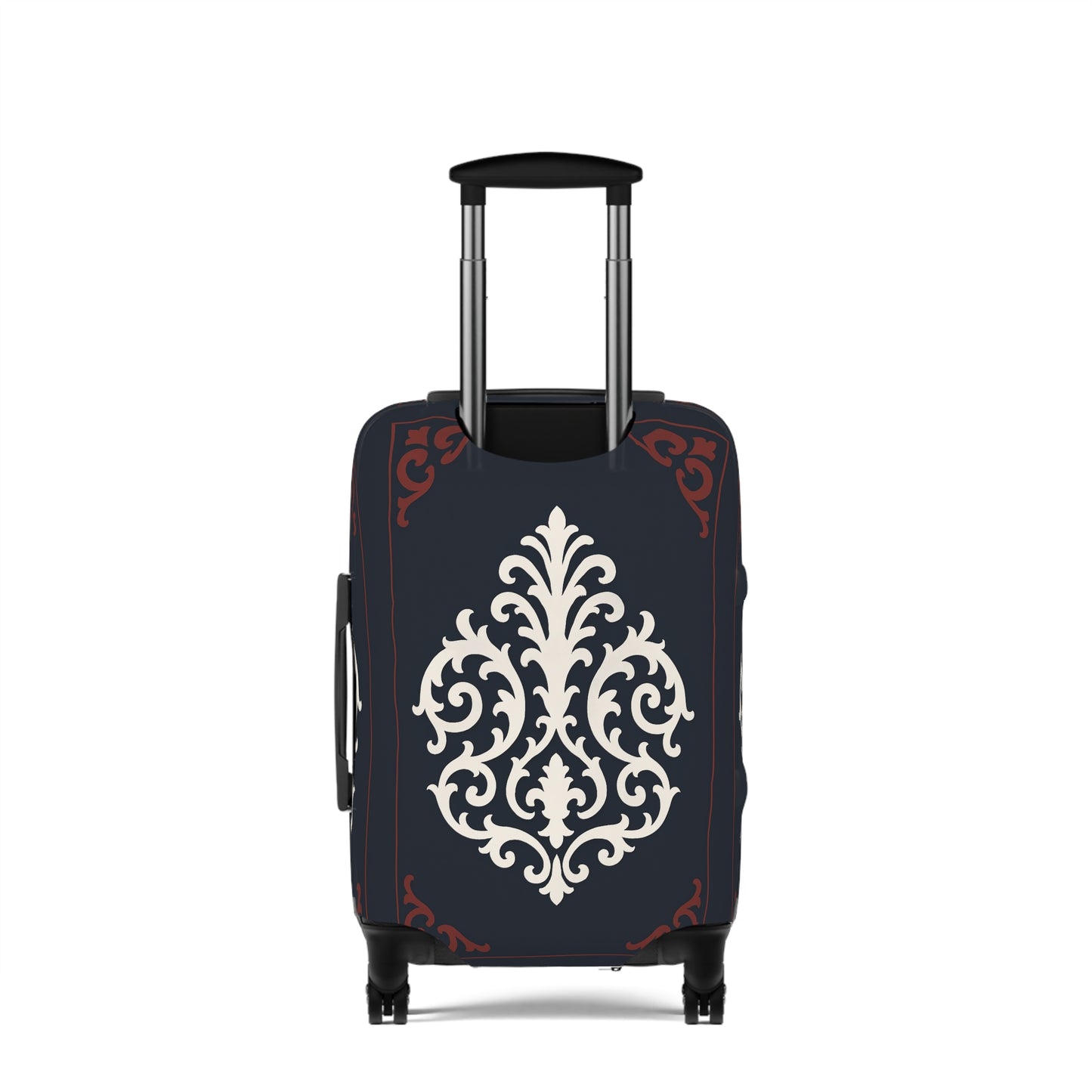 Dusk Blue-Maroon & White Baroque Luggage Cover — Dusk Blue & White Travel Protector