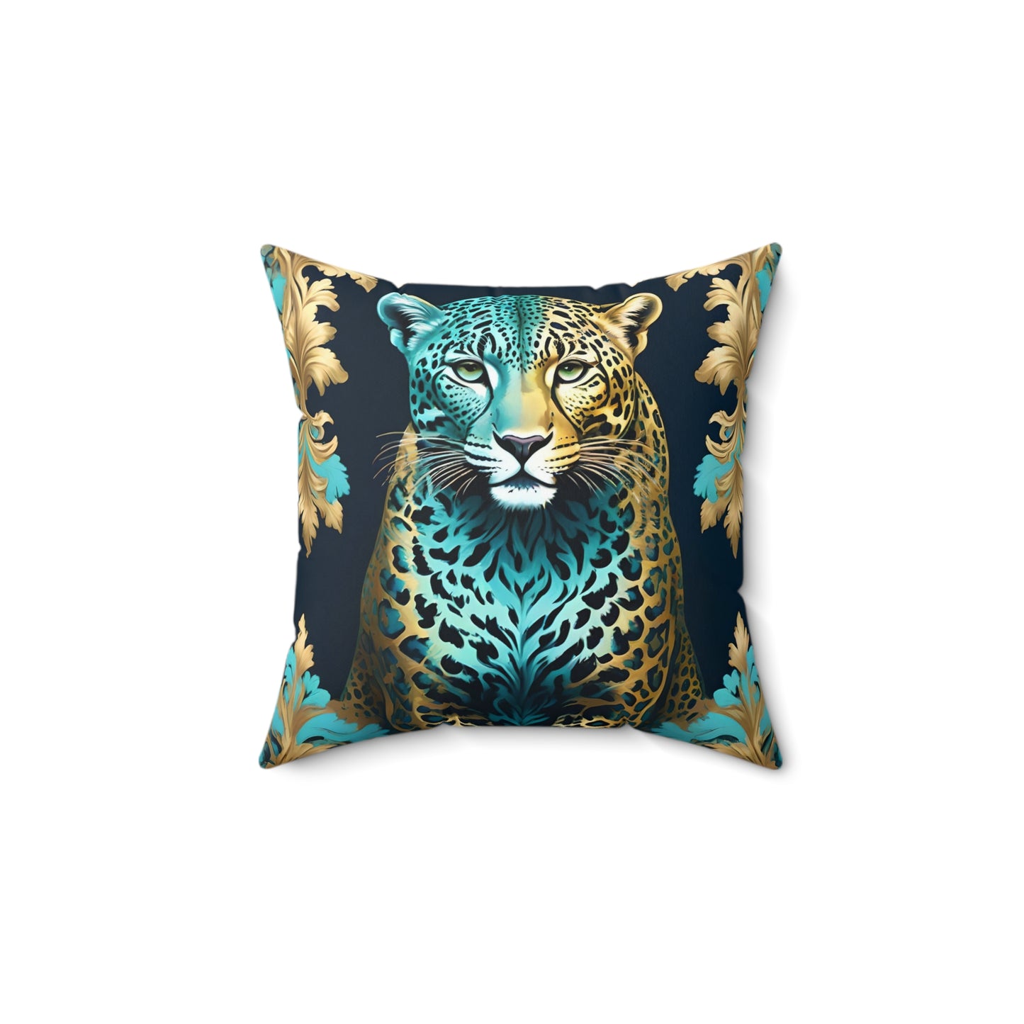 Luxurious Leopard Print Square Pillow - Decorative Home Accent - Turquoise Leopard