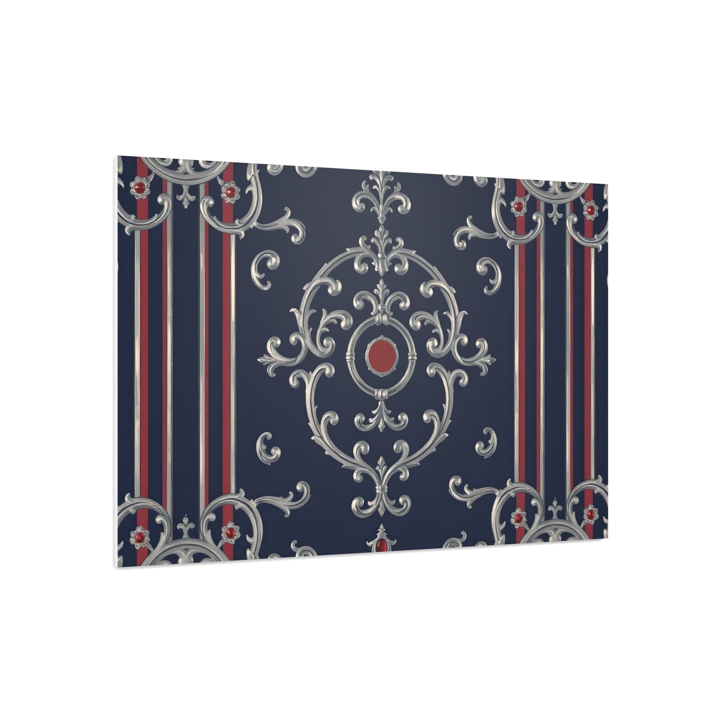 Elegant Foam Board Decor, Nautical Wall Art, Framed Print Alternative, Home Office Wall Accent, Gift for Him/Her - Blue & Red Striped Silver Baroque