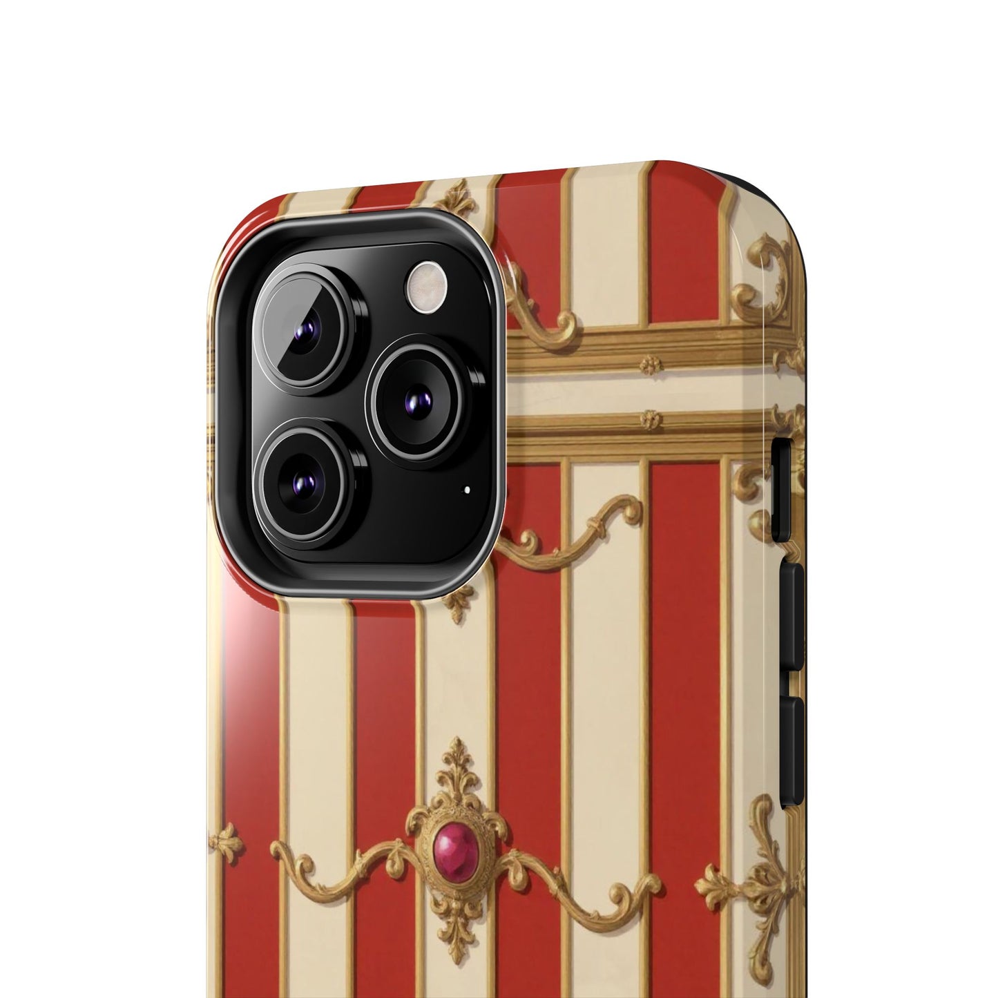 Elegant Alabaster & Dusk Orange Striped Baroque Tough Phone Case - Stylish Protection for Your Device
