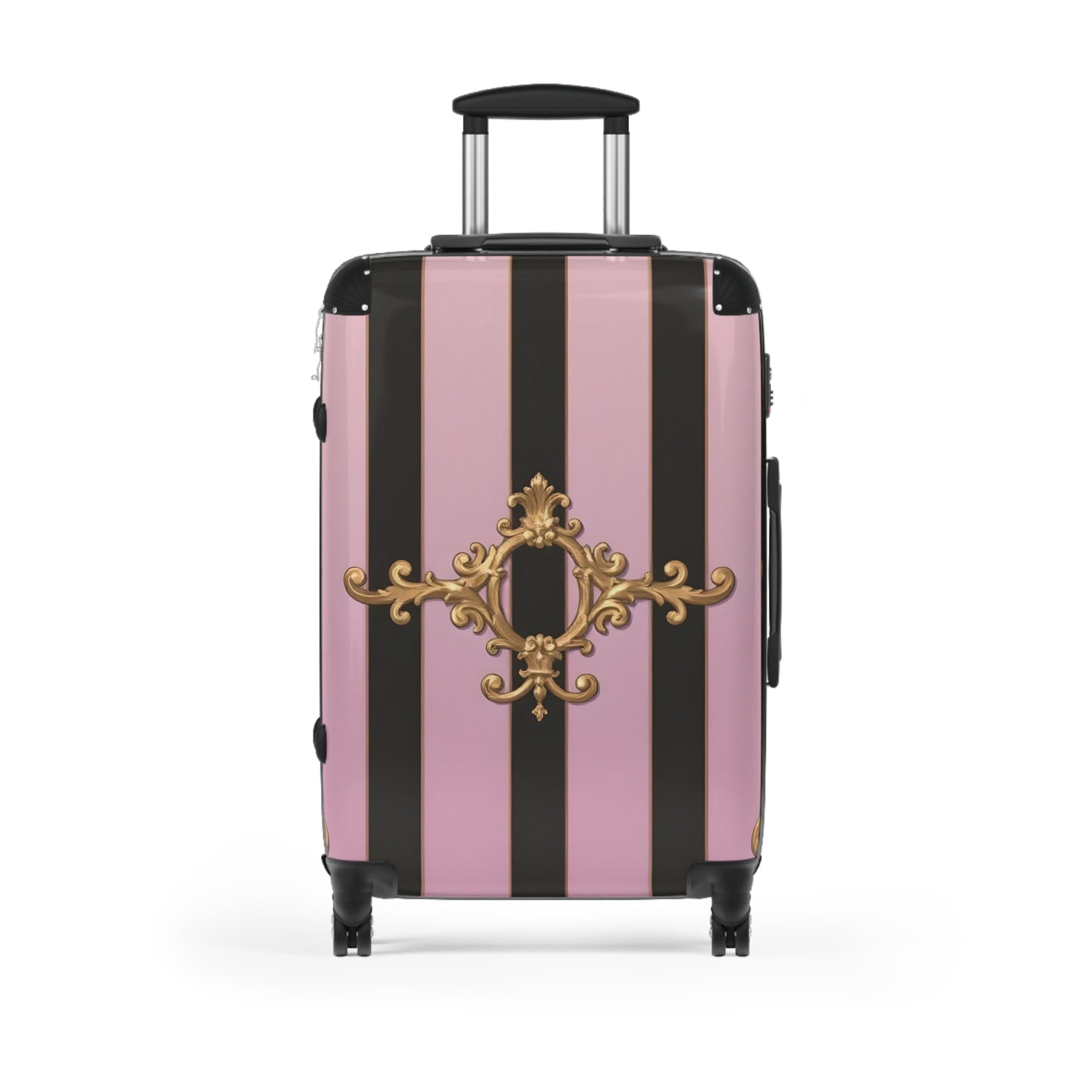 Chic Travel Suitcase with Stripes and Elegant Design, Stylish Luggage, Travel Gear - Matte Lavender & Black Striped Gold Baroque