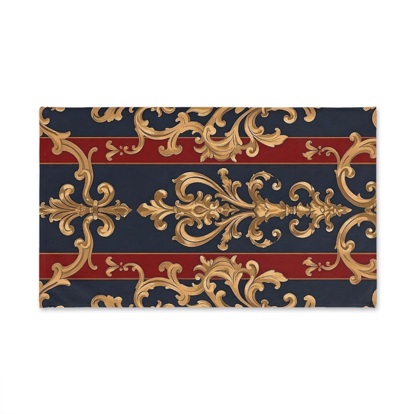 Luxurious Ornate Hand Towel - Elegant Home Décor - Midnight Blue & Dusk Red Damask