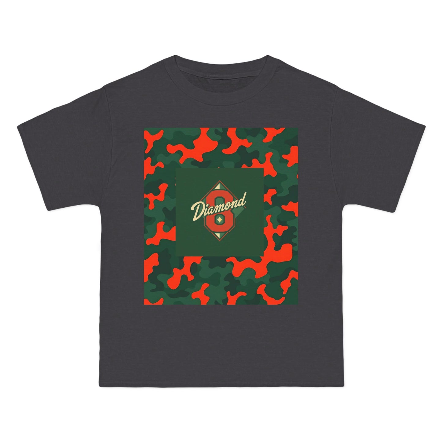 Camo Graphic Tee, Unisex, Trendy Streetwear, Stylish Summer Top, Perfect for Casual Outings - Green & Orange Camo Diamond 8
