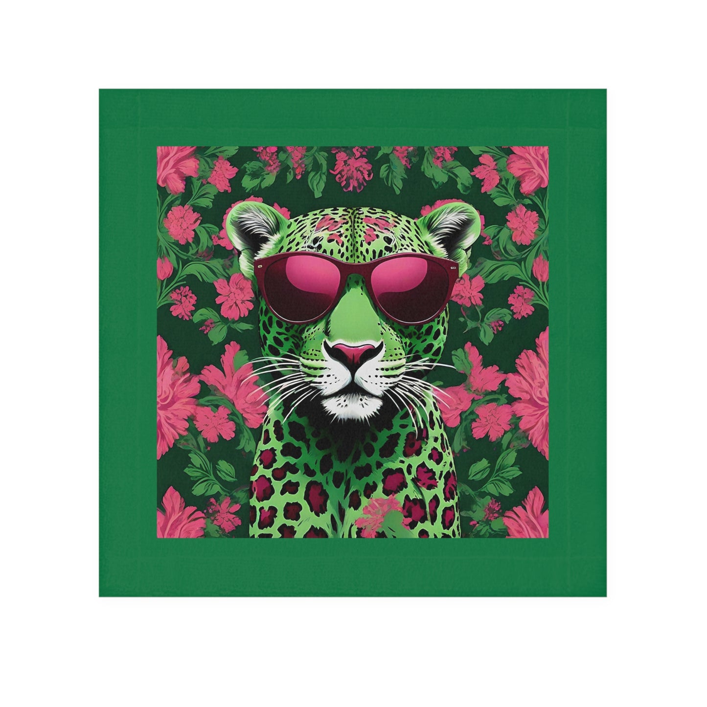 Face Towel - Elegant Vintage Gold Pattern for Home & Spa - Lime Green & Burgundy Leopard In Sunglasses Design - Perfect for Kids